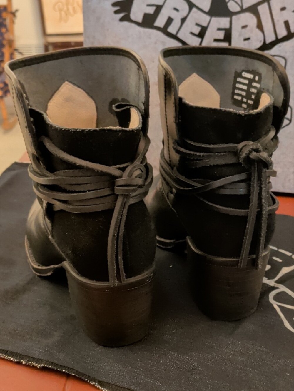 Freebird by Steven Black Leather Ankle Boots with Wrap Strap Detail - Picture 4 of 6